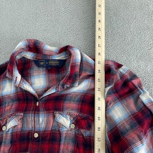 Gap + Pendleton Womens Long Sleeve Plaid Button-Up Shirt Red & Blue Rayon L 1420 - Picture 5 of 8